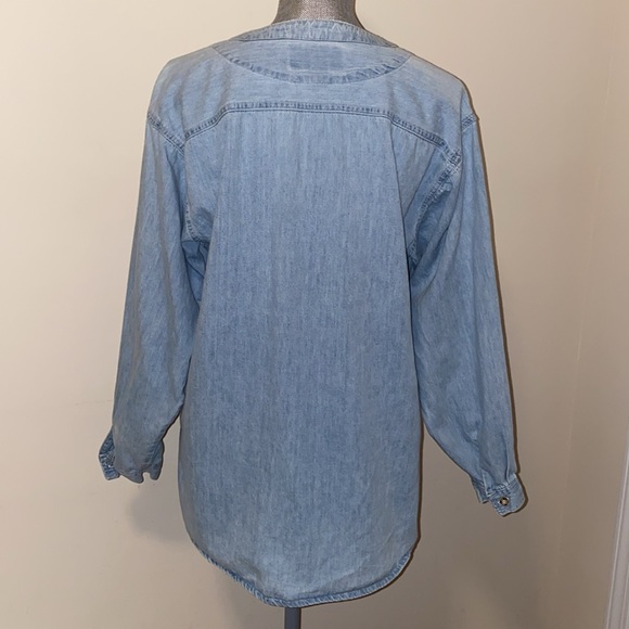 Bonjour Button Up Long Sleeved Denim Jean Shirt Light Blue Size Small - Picture 5 of 13